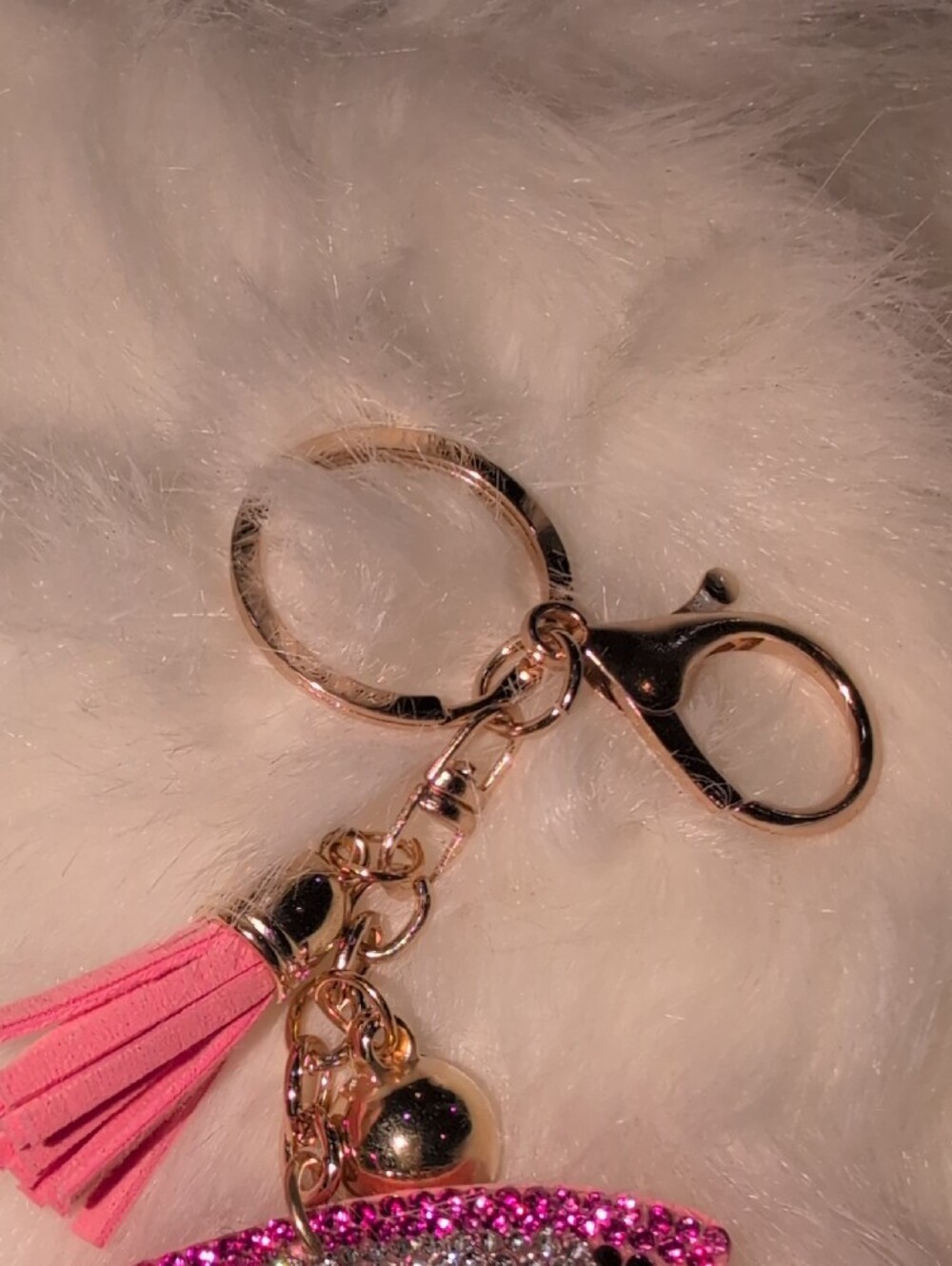 Pink Rhinestone Car Keychain Bag Charm with Tassel - Picture 5 of 5